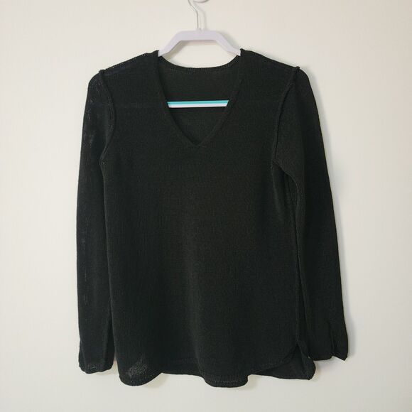 J. McLaughlin Womens Fern Sweater in Black Size S/M Pullover V-neck Cotton-Blend - Picture 3 of 8